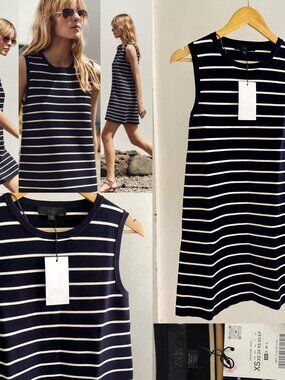 Zara Striped Knit Dress Sleeveless Medium New with Tags Navy White
